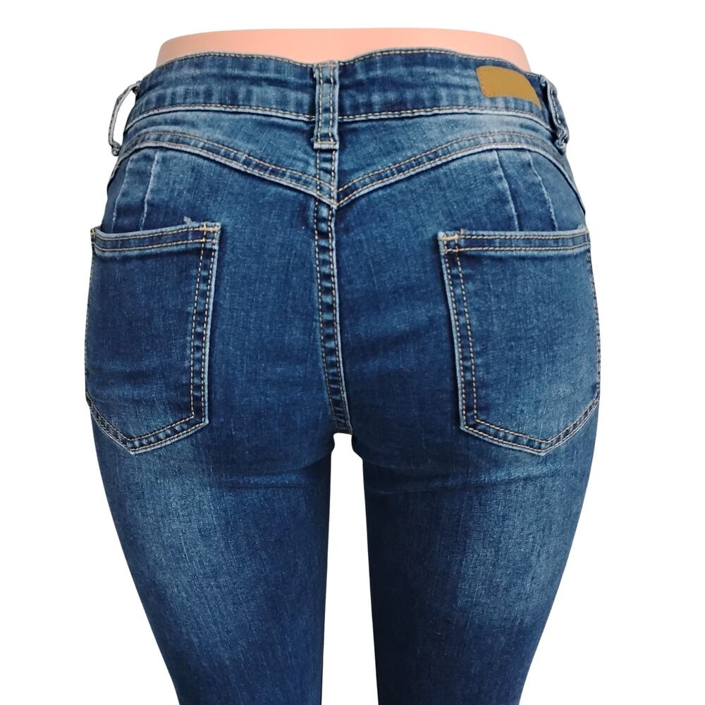 GOGO Jeans Co. Skinny Distressed Jeans Size 7 Junior Dark Blue 5 Pockets - Picture 5 of 12